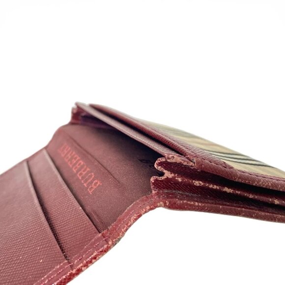 Auth Burberry - Cream Dark Brown Multi Nylon Leather Business Card Holder - Picture 6 of 9